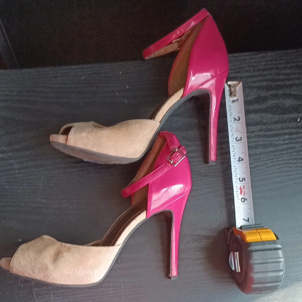 BCBG Colorblock Heels Nude Suede + Pink Patent Heel Peep Toe Size 8 - Picture 4 of 4